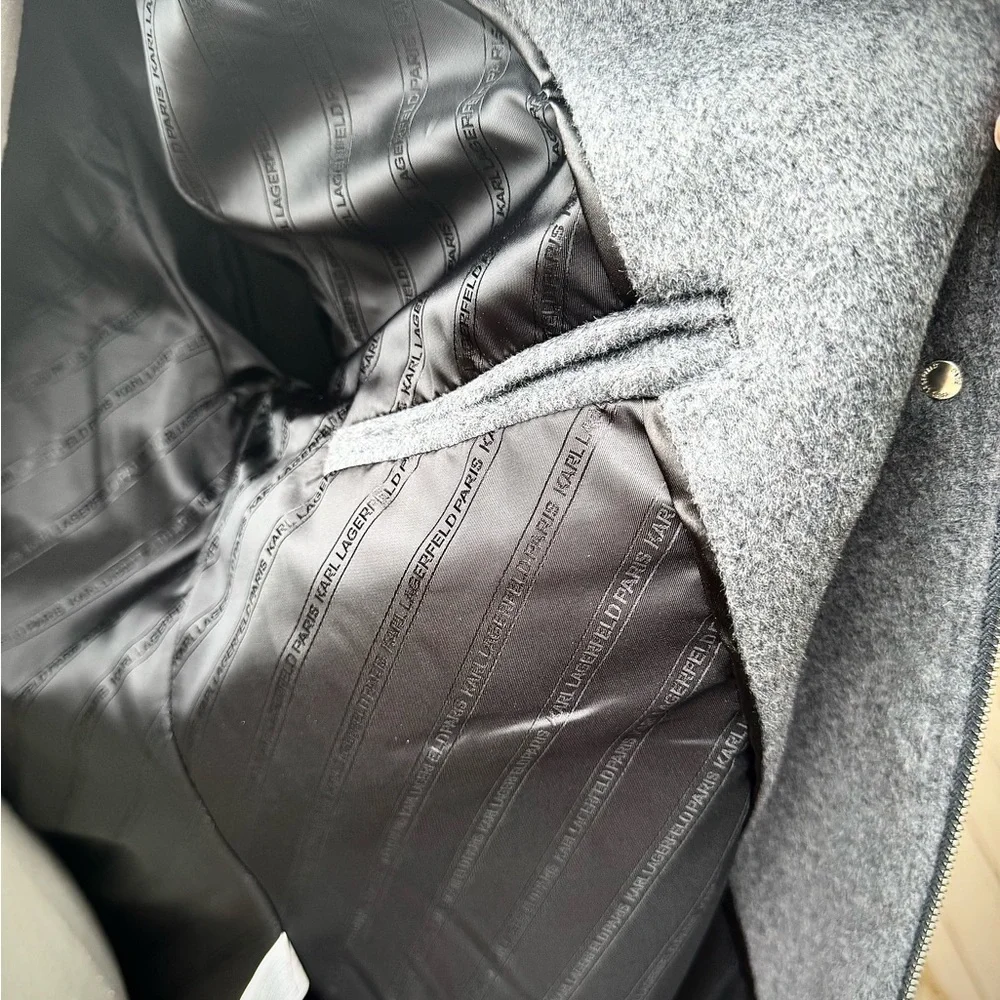 KARL LAGERFELD NWT WINTER ZIP AND SNAP COAT IN HEATHER GRAY XL - Picture 12 of 16